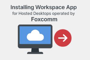 Cloud computing icon on computer screen for IT support and solutions, hosted desktop software, Foxcomm IT services.
