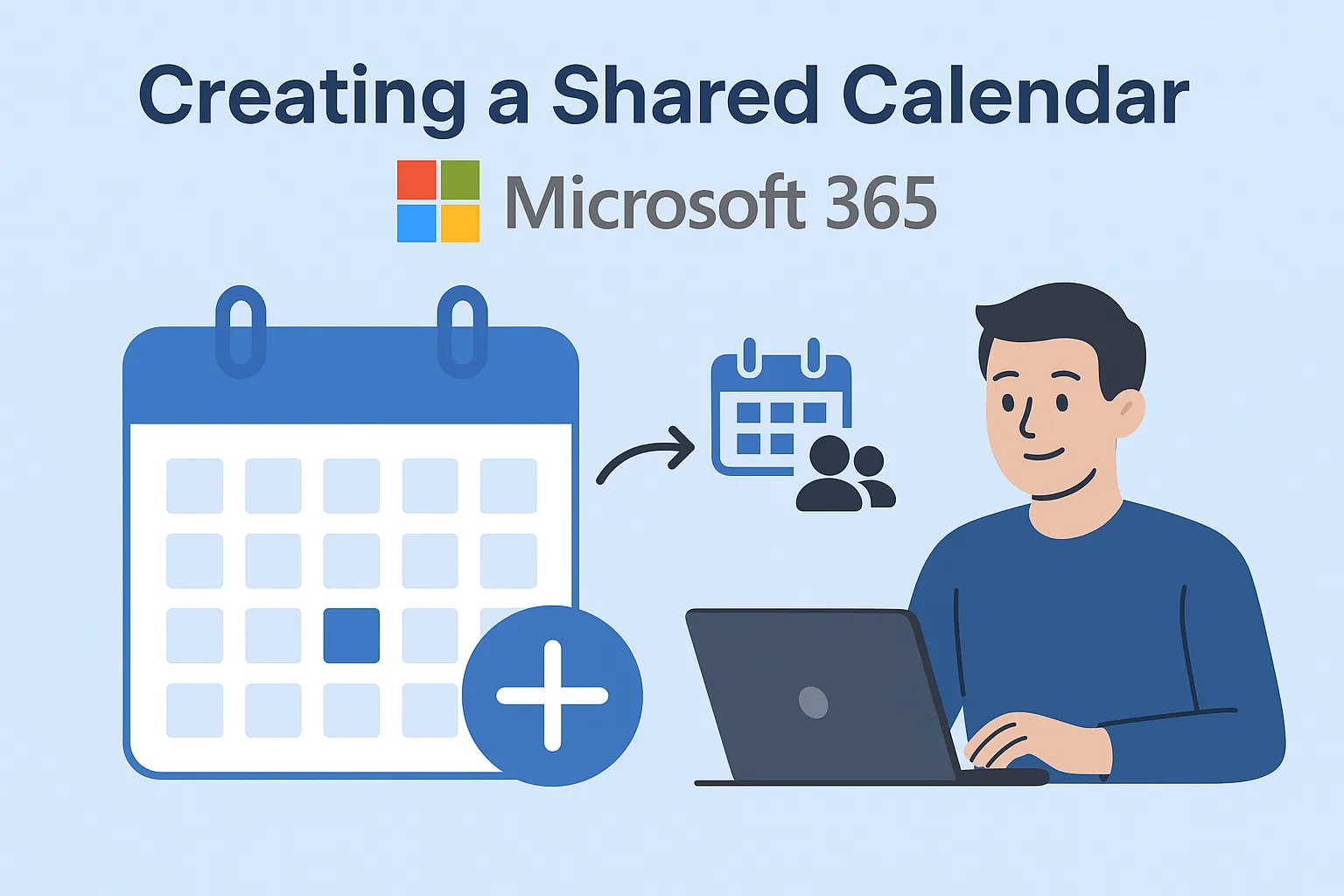 Calendar sharing, Microsoft 365, IT support solution illustration.